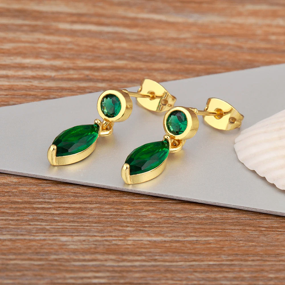 AIBEF Vintage verde redondo forma ovalada pendientes colgantes de diamantes de imitación mujeres cobre circón accesorios de joyería regalo de cumpleaños Dropshipping