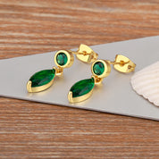 AIBEF Vintage verde redondo forma ovalada pendientes colgantes de diamantes de imitación mujeres cobre circón accesorios de joyería regalo de cumpleaños Dropshipping