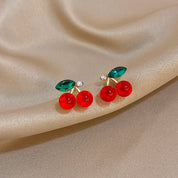 Pendientes románticos de hoja de cerezo roja para mujer, pendientes Piercing de acero inoxidable antialérgicos, joyería nueva de moda 2025