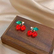 Pendientes románticos de hoja de cerezo roja para mujer, pendientes Piercing de acero inoxidable antialérgicos, joyería nueva de moda 2025
