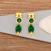 AIBEF Vintage verde redondo forma ovalada pendientes colgantes de diamantes de imitación mujeres cobre circón accesorios de joyería regalo de cumpleaños Dropshipping