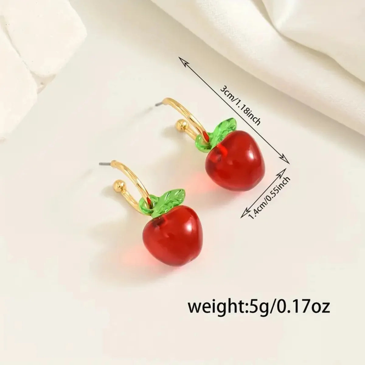 Pendientes de resina de manzana roja y cereza ✨   Lindos pendientes de moda dulces y delicados para mujer - Frutas adorables - Joyería diaria inspirada