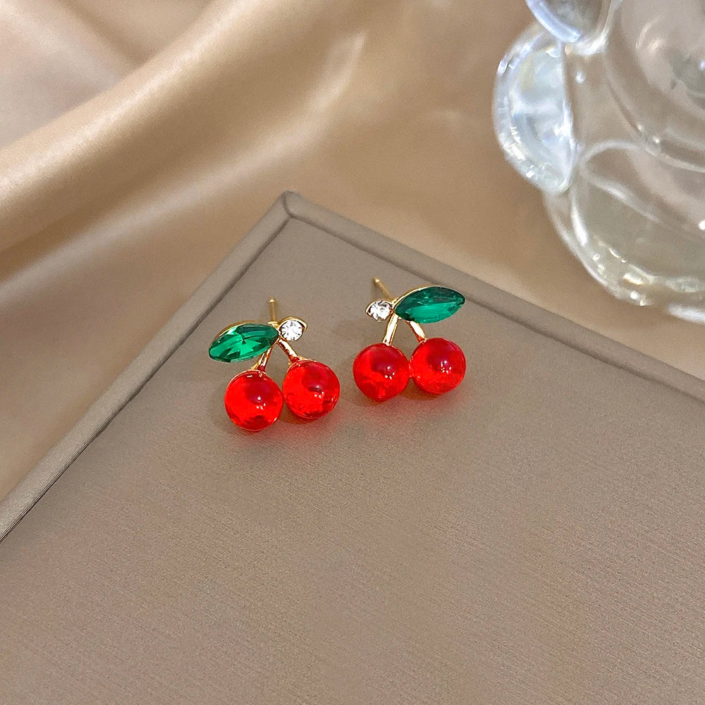 Pendientes románticos de hoja de cerezo roja para mujer, pendientes Piercing de acero inoxidable antialérgicos, joyería nueva de moda 2025