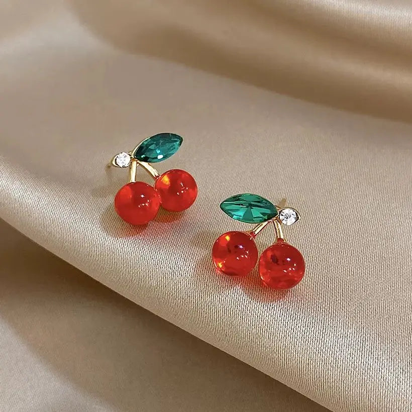 Pendientes románticos de hoja de cerezo roja para mujer, pendientes Piercing de acero inoxidable antialérgicos, joyería nueva de moda 2025