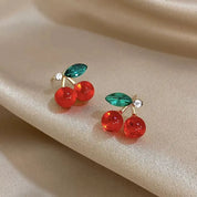 Pendientes románticos de hoja de cerezo roja para mujer, pendientes Piercing de acero inoxidable antialérgicos, joyería nueva de moda 2025