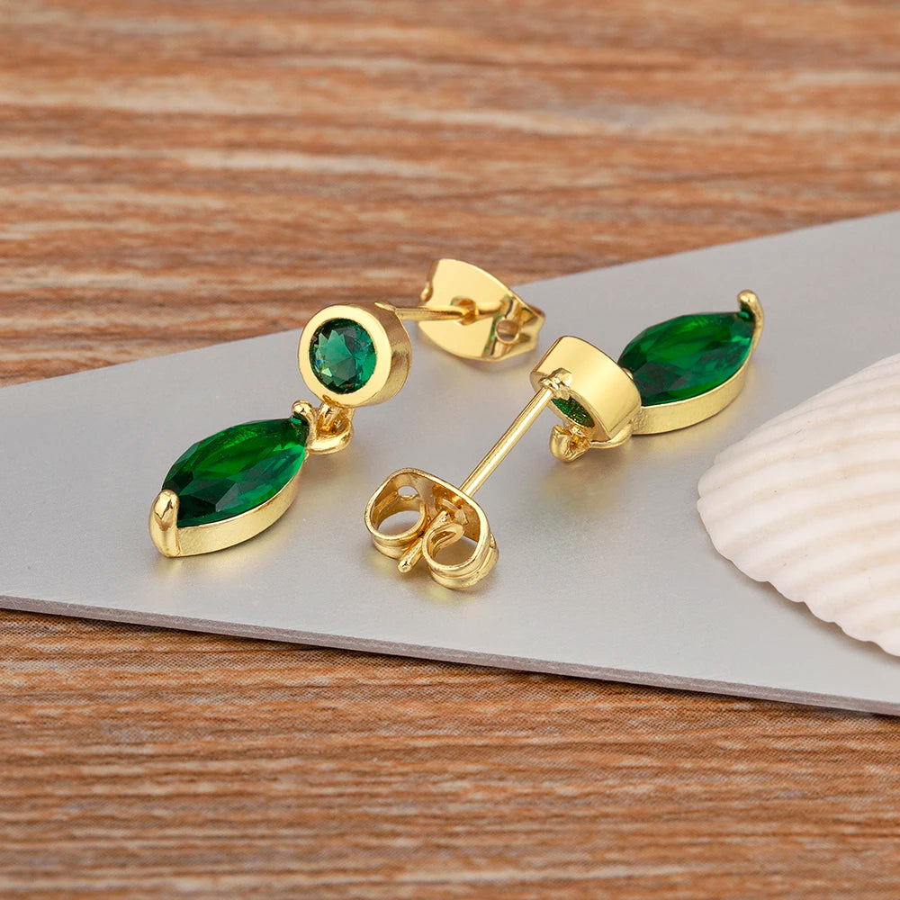 AIBEF Vintage verde redondo forma ovalada pendientes colgantes de diamantes de imitación mujeres cobre circón accesorios de joyería regalo de cumpleaños Dropshipping