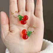 Pendientes de resina de manzana roja y cereza ✨   Lindos pendientes de moda dulces y delicados para mujer - Frutas adorables - Joyería diaria inspirada
