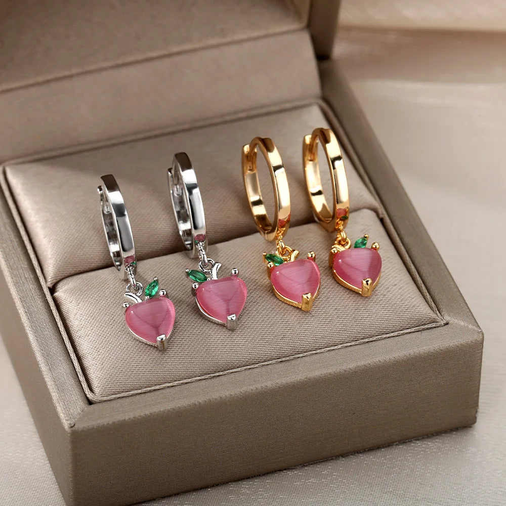 Pendientes de corazón de ópalo rojo para mujer, pendiente de acero inoxidable de Color dorado, tendencia 2024, nuevo en joyería Piercing para oreja, envío gratuito