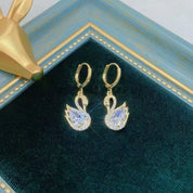 1 par de lujosos y elegantes pendientes Golden Swan, deslumbrantes, de cristal sintético, aptos para uso diario, fiestas y regalos.