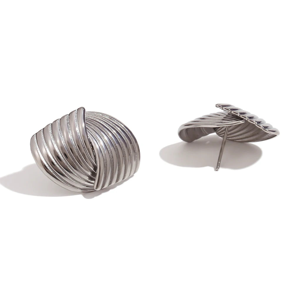 Pendientes de tuerca de Cruz a rayas en forma de abanico geométricos, sin deslustre, chapado en oro de 18 quilates, pendientes de mujer, regalo de acero inoxidable 316L