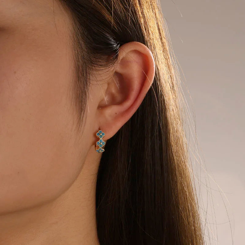 Uilz, 3 pares, pendientes creativos de circonia cúbica de colores, pendientes de aro con diseño de flor turquesa para mujer, regalo de joyas de fiesta