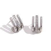 E.B.belle-pendientes de gancho curvo en forma de J de tres capas con diamantes de imitación, joyería de acero inoxidable 316L chapada en oro de 18 quilates para mujer