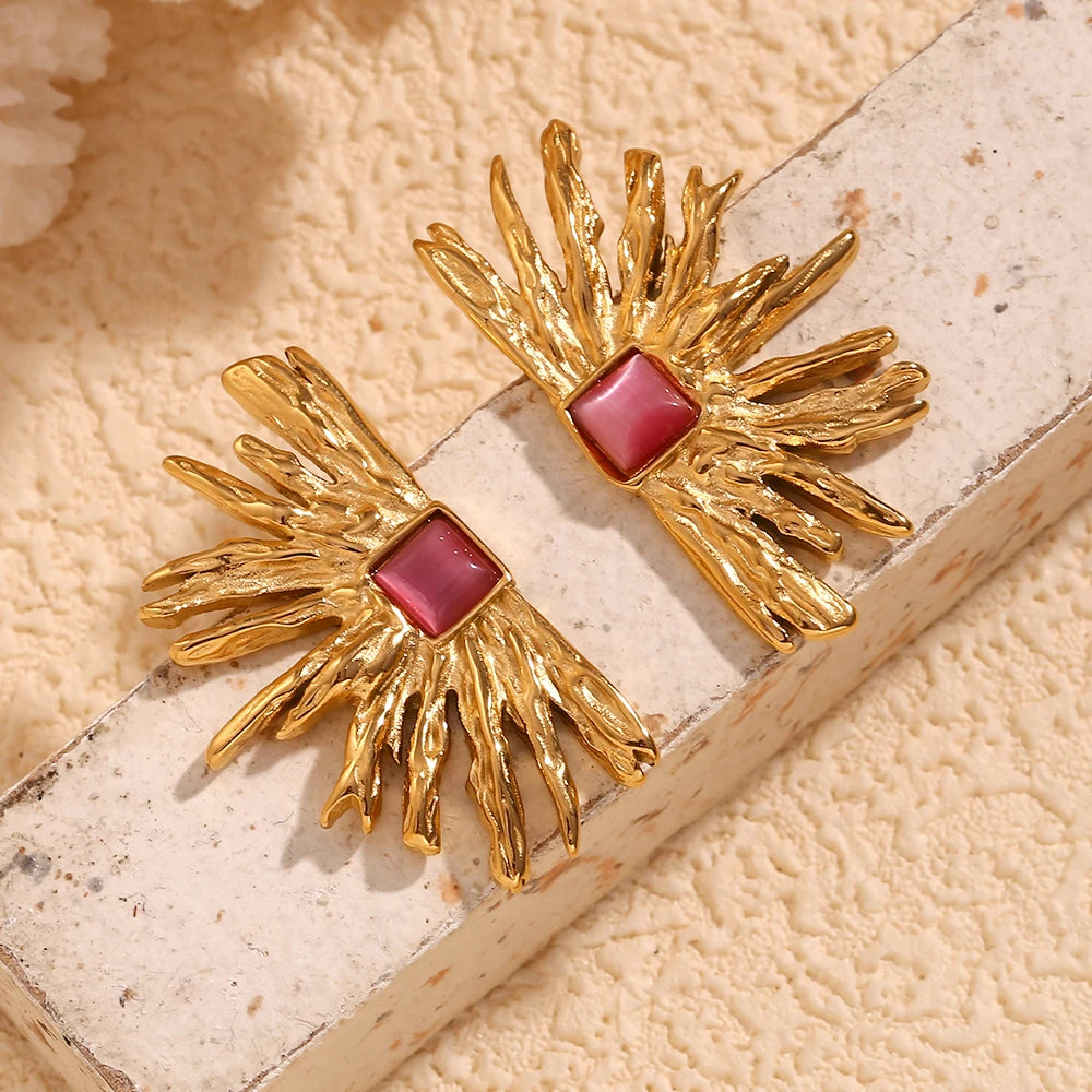 E.B.belle-pendientes de ágata roja en forma de abanico para mujer, aretes irregulares de acero inoxidable 316L, regalo chapado en oro de 18K