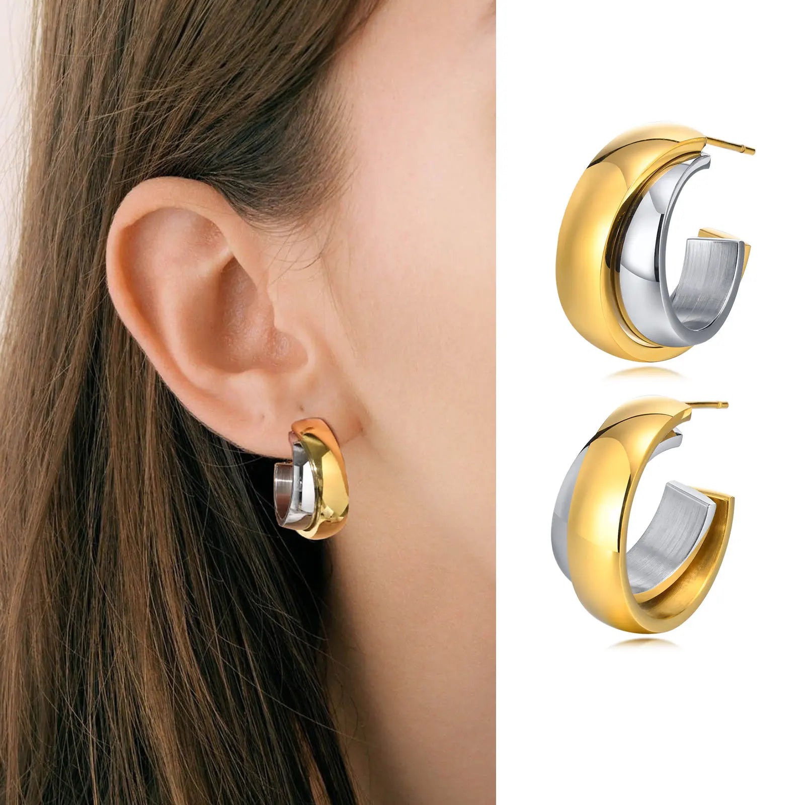 Pendientes de aro minimalistas elegantes en forma de C para mujeres, mamás y niñas, nuevas delicadas cadenas de acero inoxidable, pendientes con pasador, joyería 2023