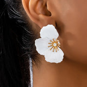 Pendientes de flores lacadas con diamantes de imitación de lujo, pendientes elegantes a la moda para mujeres, banquetes, fiestas de regalos, venta al por mayor