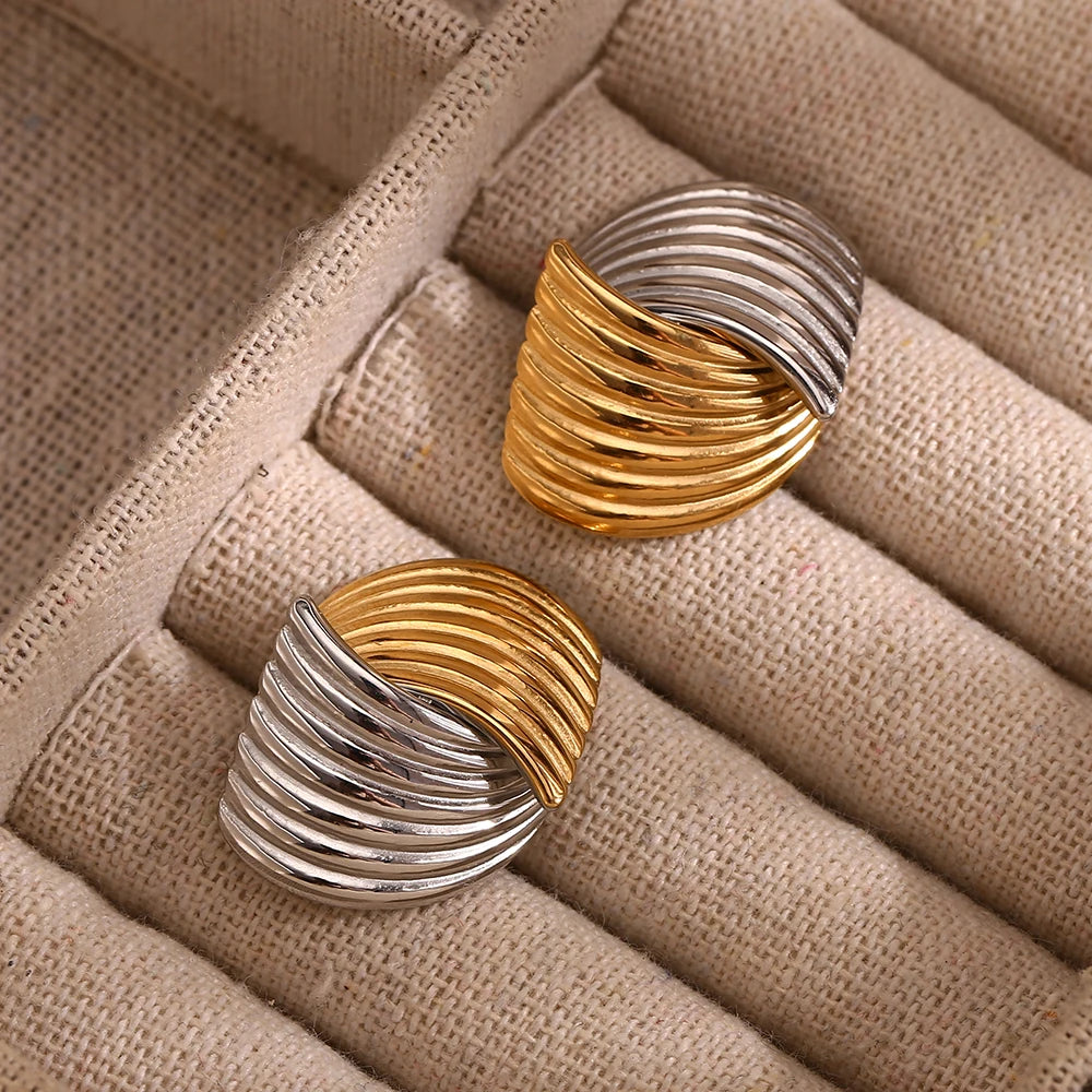 E.B.belle-pendientes cruzados con líneas en forma de abanico para mujer, mezcla de colores, acero inoxidable de alta calidad, oro de 18 quilates, sin deslustre, regalo de joyería