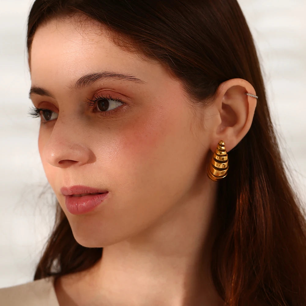 E.B.belle-pendientes de gota de agua hueca para mujer, aretes de acero inoxidable 316L, Color plateado, joyería chapada en oro de 18K