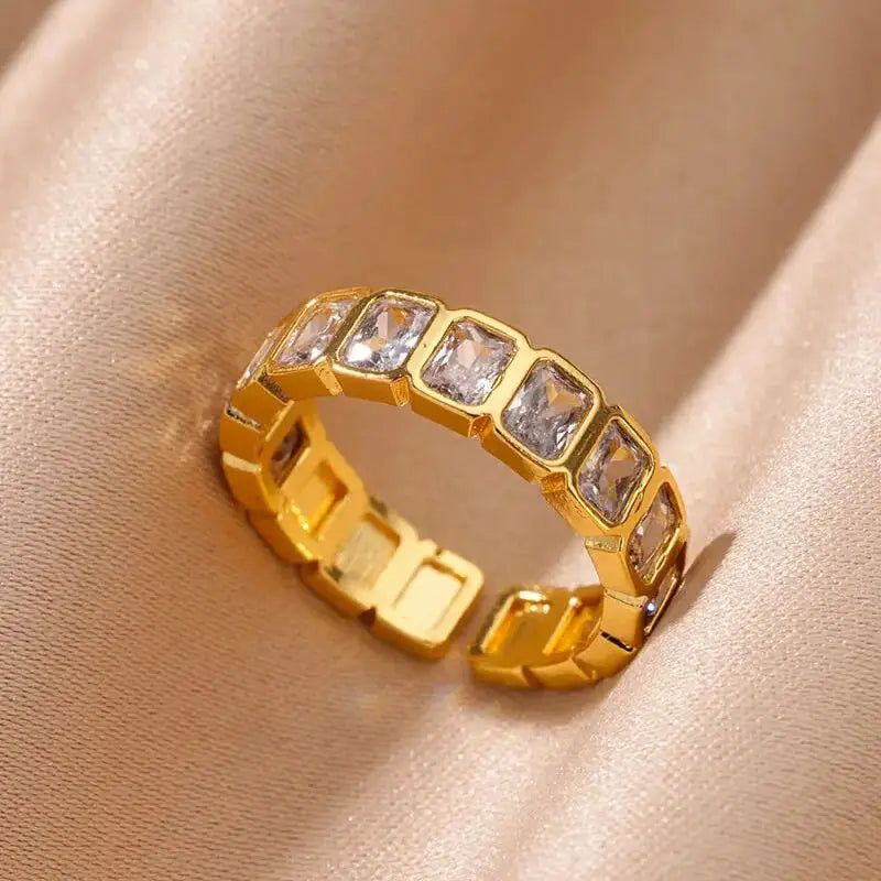 Circone cuadrado blanco empalmado ​ ​ Anillos abiertos para mujer minimalista de acero inoxidable ajustable nuevo anillo estético de boda joyería BFF