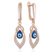 Kinel moda novedosa 585 pendientes de gota de esmalte azul de Color oro rosa para mujer chica boda fiesta joyería de gota de circón Natural