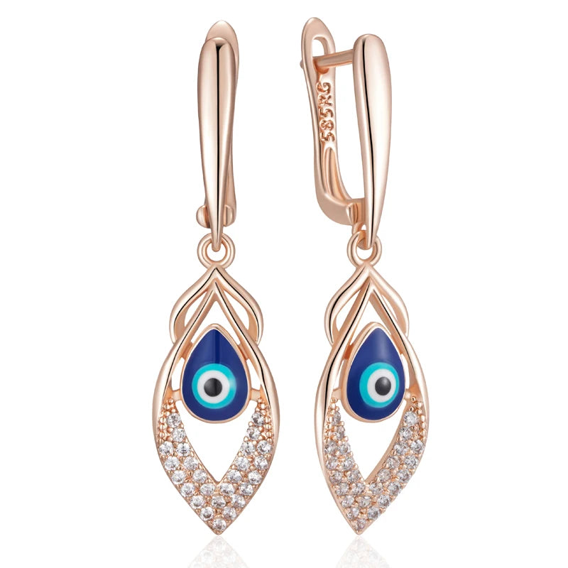Kinel moda novedosa 585 pendientes de gota de esmalte azul de Color oro rosa para mujer chica boda fiesta joyería de gota de circón Natural