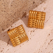 Pendientes cuadrados con rayas horizontales y verticales en un patrón de rejilla aretes Pendientes de mujer Regalo de acero inoxidable сubьги