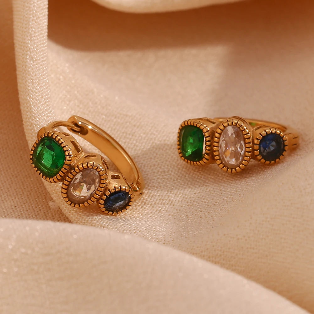 E.B.belle-pendientes de aro de joyería de circonita verde Vintage, resistentes al agua, hipoalergénicos, accesorios de acero inoxidable 316L para fiesta