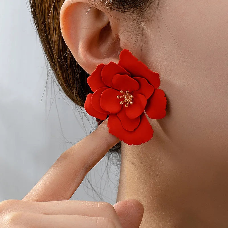 Pendientes de tuerca para mujeres y niñas, esmalte colorido, tamaño grande, forma de flor, accesorios para las orejas, joyería geométrica de moda AE163