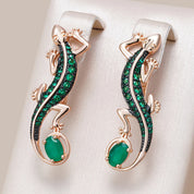 Pendientes Kinel de gota de lagarto de circón Natural verde intenso para mujer 585 chapado en oro rosa y negro joyería Punk diaria de animales Vintage