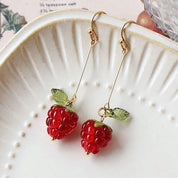 2 unids/set de pendientes de resina hechos a mano con forma de frambuesa, pendientes colgantes de baya roja dulce