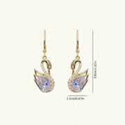 1 par de lujosos y elegantes pendientes Golden Swan, deslumbrantes, de cristal sintético, aptos para uso diario, fiestas y regalos.