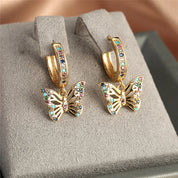 Pendientes de aro de piedra de circón redondos de mariposa colorida para mujer, Color dorado, regalos únicos para novia, joyería de boda para mujer