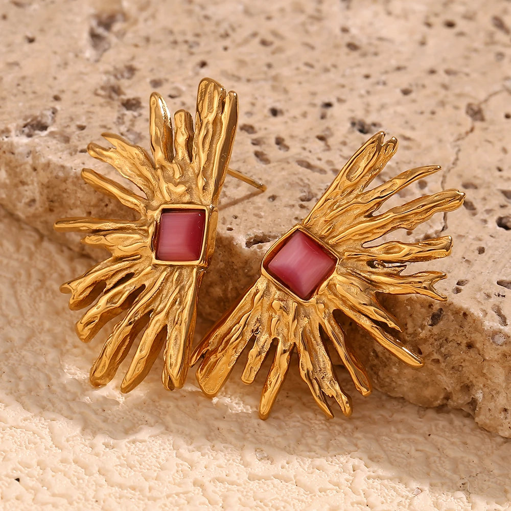E.B.belle-pendientes de ágata roja en forma de abanico para mujer, aretes irregulares de acero inoxidable 316L, regalo chapado en oro de 18K