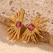 E.B.belle-pendientes de ágata roja en forma de abanico para mujer, aretes irregulares de acero inoxidable 316L, regalo chapado en oro de 18K