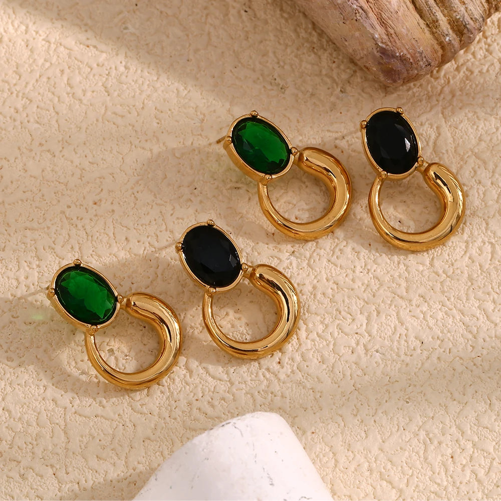 E.B.belle-pendientes de circonita verde con forma ovalada, estilo clásico, chapado en oro de 18 quilates, joyería de oreja de acero inoxidable para fiesta para mujer