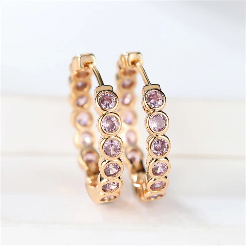 Pendientes de aro redondos negros pequeños y bonitos de lujo para mujer, joyería de boda de piedra de circón de Color dorado a la moda para mujer