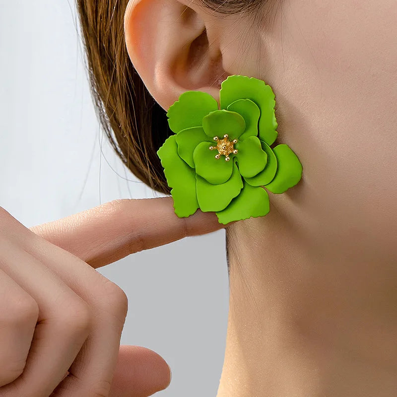 Pendientes de tuerca para mujeres y niñas, esmalte colorido, tamaño grande, forma de flor, accesorios para las orejas, joyería geométrica de moda AE163