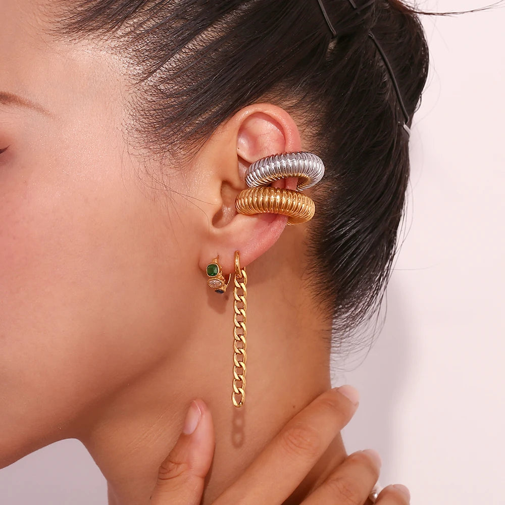 E.B.belle-pendientes de aro de joyería de circonita verde Vintage, resistentes al agua, hipoalergénicos, accesorios de acero inoxidable 316L para fiesta