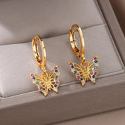 Pendientes de mariposa de circón para mujer, Pendientes de mariposa de Color dorado de acero inoxidable, joyería de tendencia para chica y2k