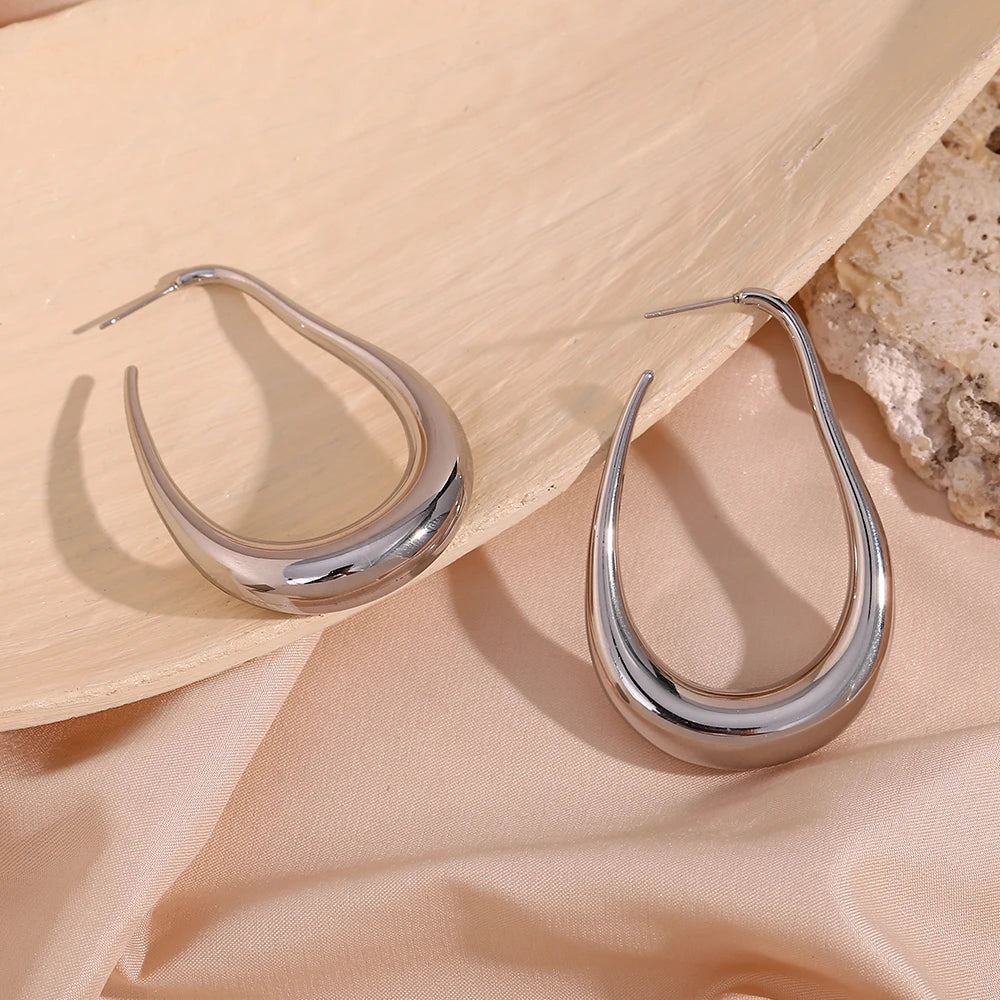 E.B.belle-pendientes de aro en forma de U, aretes grandes de acero inoxidable, impermeables, chapados en PVD, exagerados, abstractos, huecos