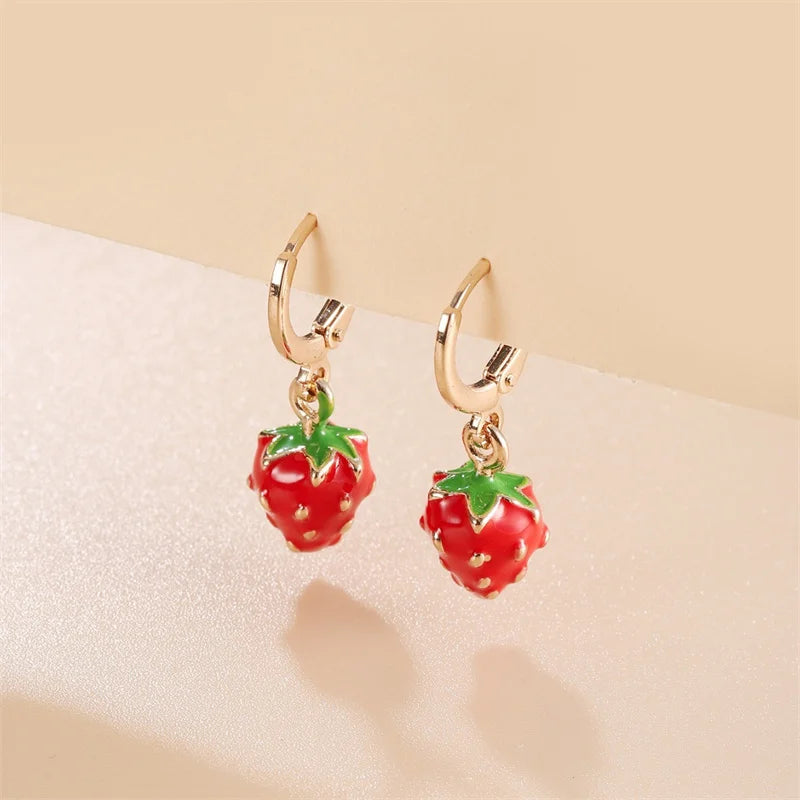 Pendientes de gota de fresa para mujer y niña, aretes de tuerca de fresa, accesorios de joyería, regalos, 1 par