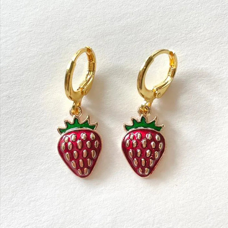 Conjunto de pendientes y collar de joyería de fresa, joyería independiente y2k