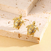 EILIECK 316L pendientes de tuerca de circonita de tortuga de Color dorado de acero inoxidable para mujer joyería de oreja impermeable de moda bisutería de regalo para niñas