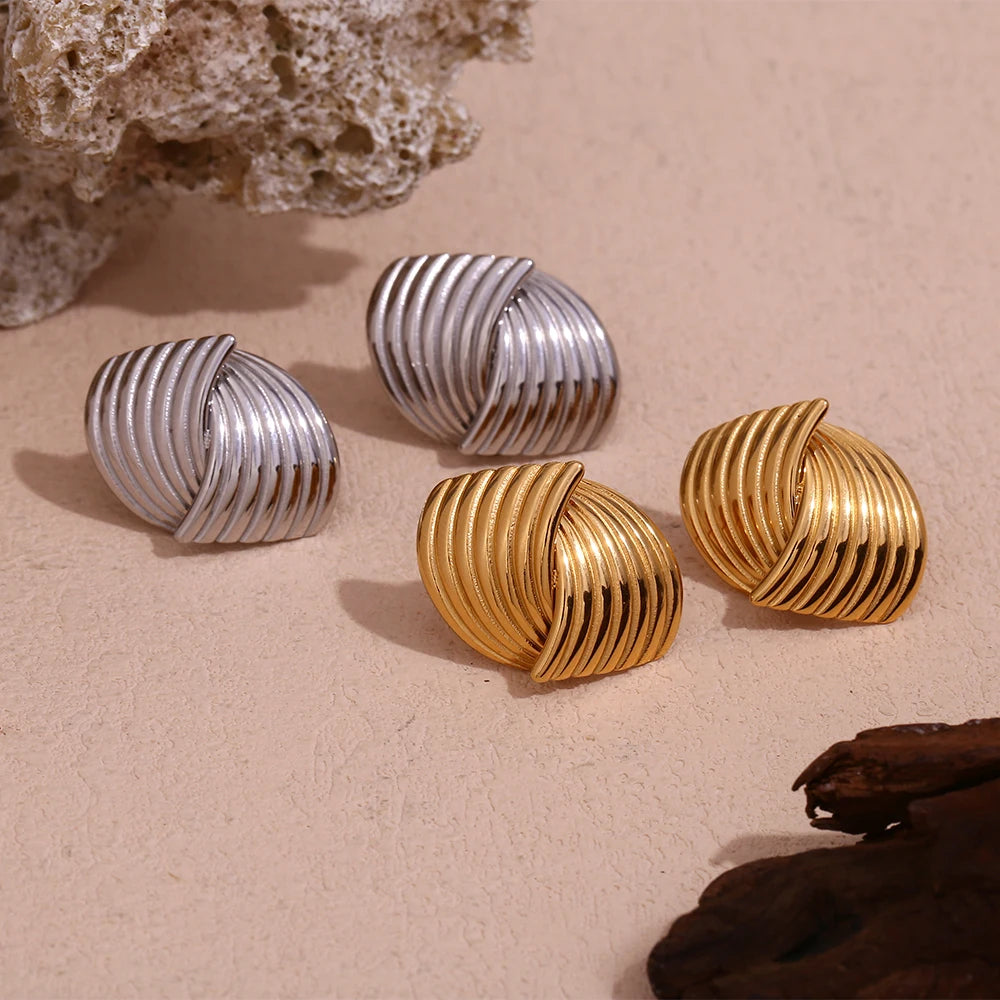 Pendientes de tuerca de Cruz a rayas en forma de abanico geométricos, sin deslustre, chapado en oro de 18 quilates, pendientes de mujer, regalo de acero inoxidable 316L