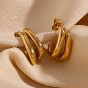 E.B.belle Pendientes simples con forma de plátano de doble capa, sin deslustre, regalo de acero inoxidable 316L, pendientes chapados en oro de 18 quilates para mujer