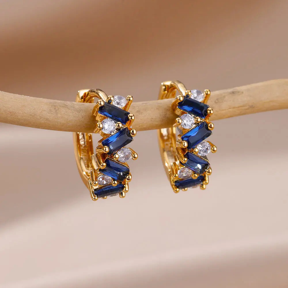 Pendientes de circón azul para mujeres y niñas, novedad en pendientes de aro de acero inoxidable, joyería de boda de lujo de tendencia 20224, envío gratis