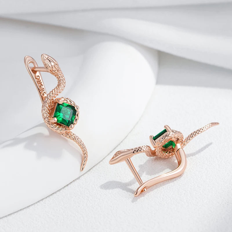 Kinel-pendientes colgantes de serpiente de circón Natural para mujer, joyería de animales Punk diaria Vintage, Color oro rosa 585, color verde intenso