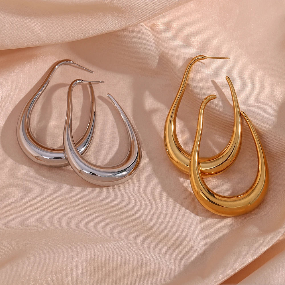 E.B.belle-pendientes de aro en forma de U, aretes grandes de acero inoxidable, impermeables, chapados en PVD, exagerados, abstractos, huecos