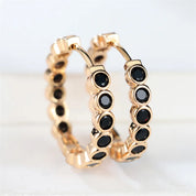 Pendientes de aro redondos negros pequeños y bonitos de lujo para mujer, joyería de boda de piedra de circón de Color dorado a la moda para mujer
