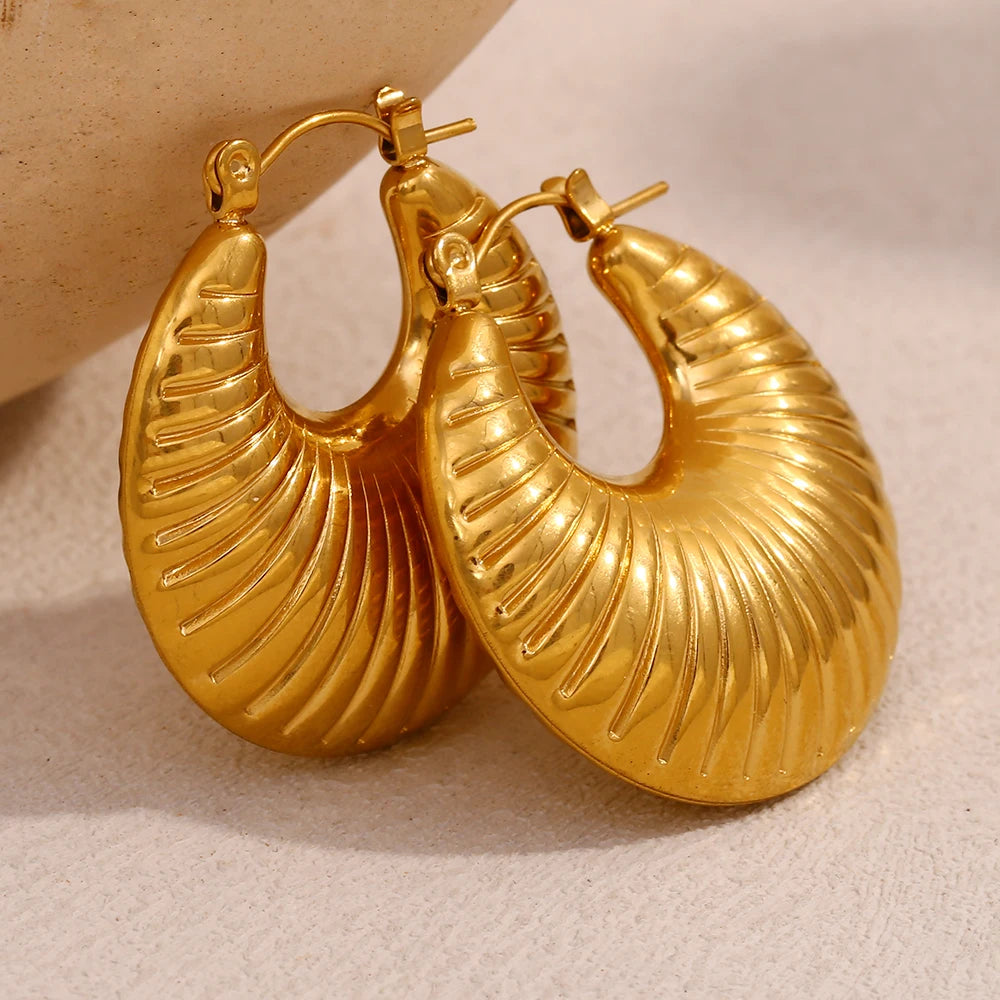 E.B.belle Pendientes de aro a rayas con cuerno de oveja, resistentes al agua, Color plateado, acero inoxidable 316L, joyería de moda para mujer chapada en oro de 18 quilates