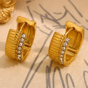 E.B.belle-pendientes de aro chapados en oro de 18k para mujer y niña, aretes de aro con borde de diamantes de imitación de lujo, diseño en espiral, joyería para fiesta y boda